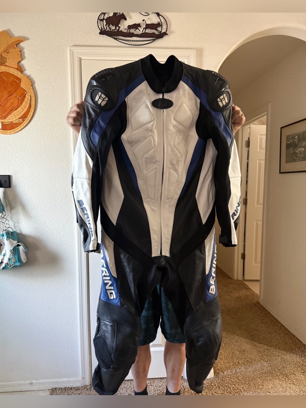 XXX Men's Bering Black White Blue One-Piece Racing Leather Suit